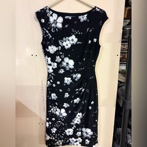 Ralph Lauren Black Midi Dress with White Floral Print